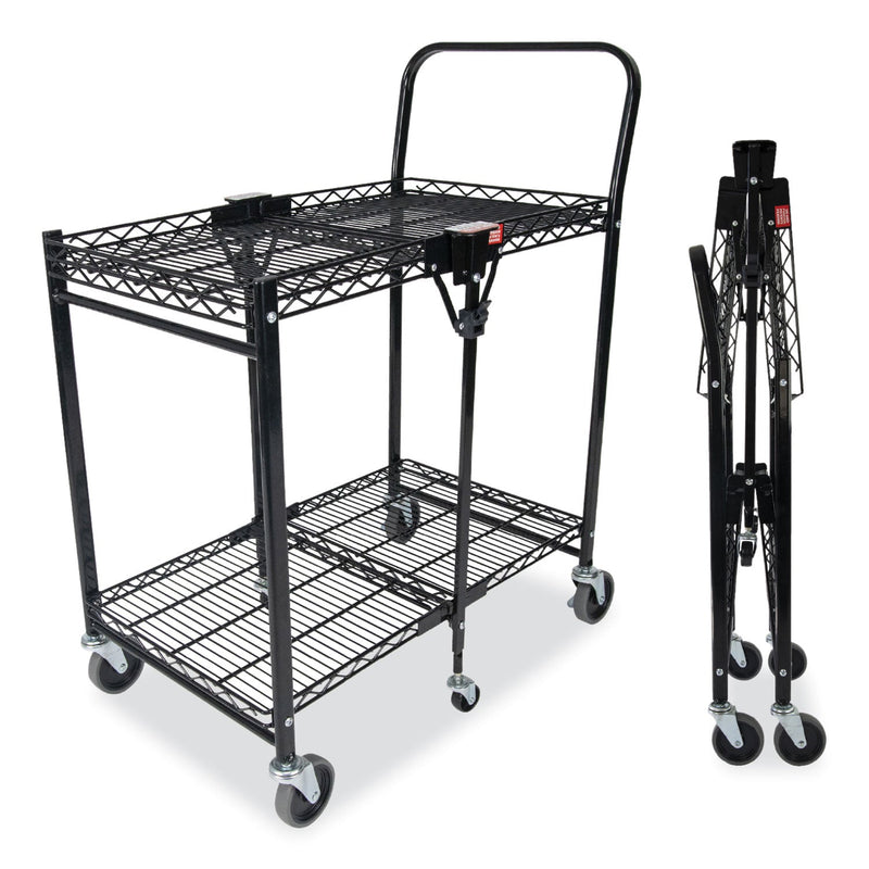 Bostitch Stowaway Folding Carts, Metal, 2 Shelves, 250 lb Capacity, 29.63" x 37.25" x 18", Black