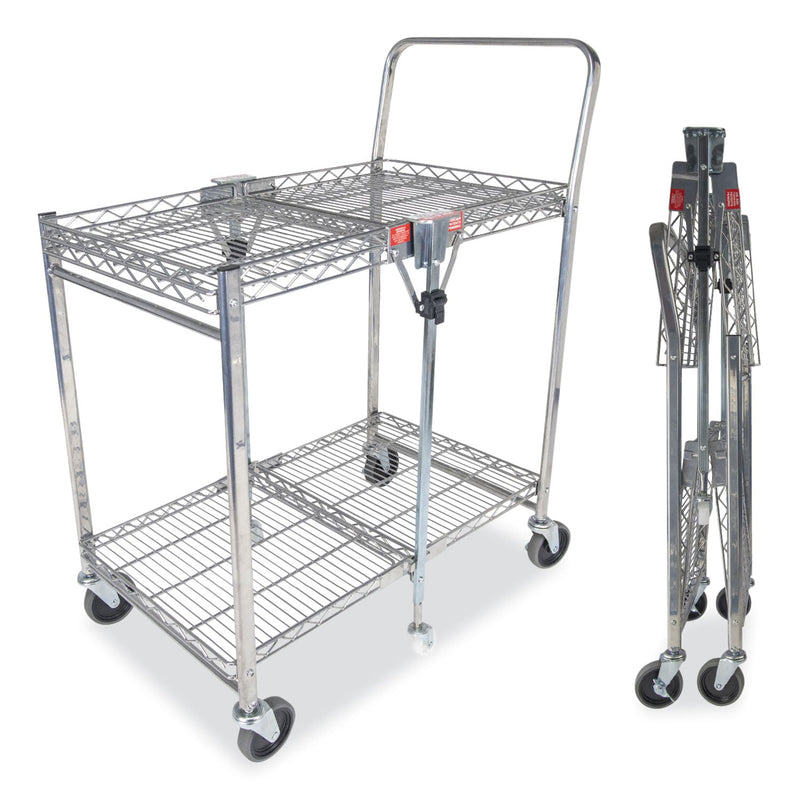 Bostitch Stowaway Folding Carts, Metal, 2 Shelves, 250 lb Capacity, 29.63" x 37.25" x 18", Chrome