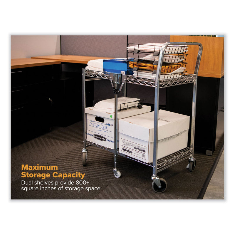 Bostitch Stowaway Folding Carts, Metal, 2 Shelves, 250 lb Capacity, 35" x 37.25" x 22", Chrome