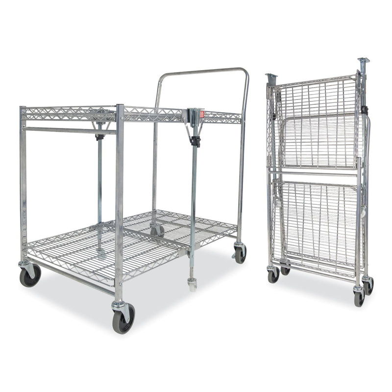 Bostitch Stowaway Folding Carts, Metal, 2 Shelves, 250 lb Capacity, 35" x 37.25" x 22", Chrome