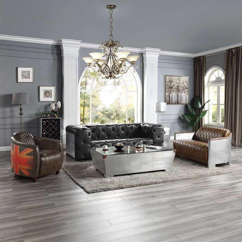 Brancaster - Sofa - Black Top Grain Leather & Aluminum