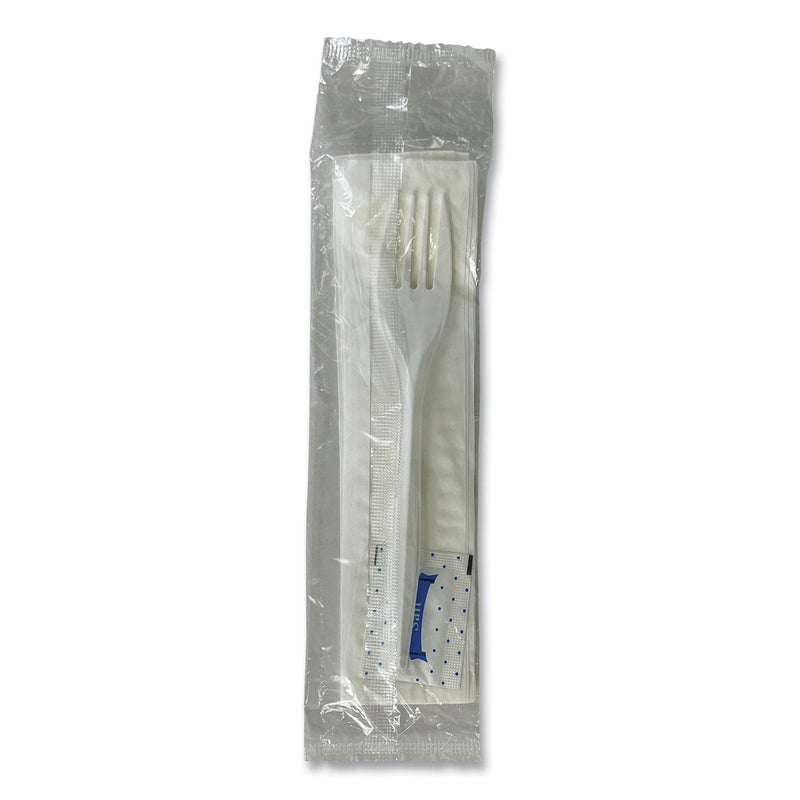 Boardwalk Three-Piece Utensil Set, Fork/Napkin/Salt Packet, White, 500/Carton