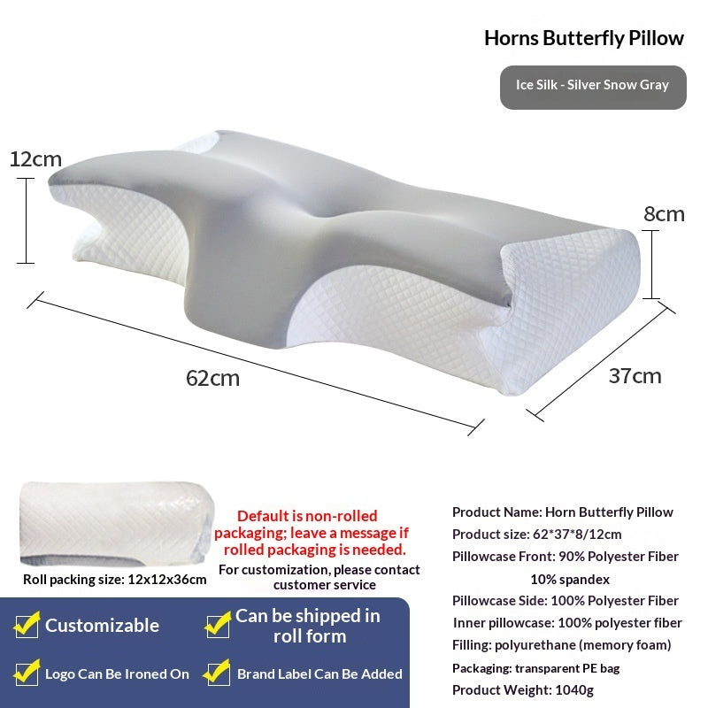 Butterfly Memory Foam Pillow – Slow-Rebound Neck Support in Ice Silk & Baby Velvet
