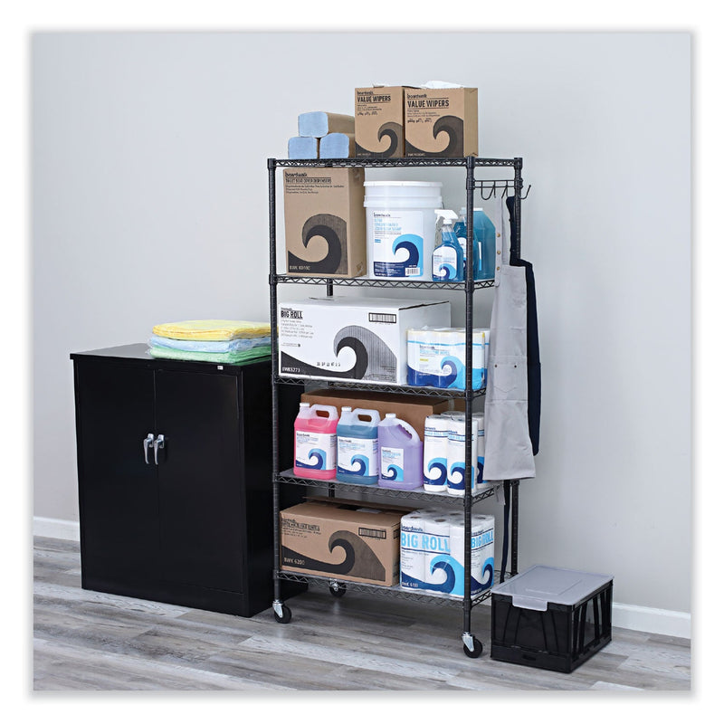 Alera 5-Shelf Wire Shelving Kit with Casters and Shelf Liners, 36w x 18d x 72h, Black Anthracite