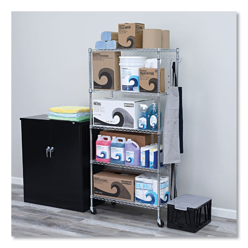Alera 5-Shelf Wire Shelving Kit with Casters and Shelf Liners, 36w x 18d x 72h, Silver
