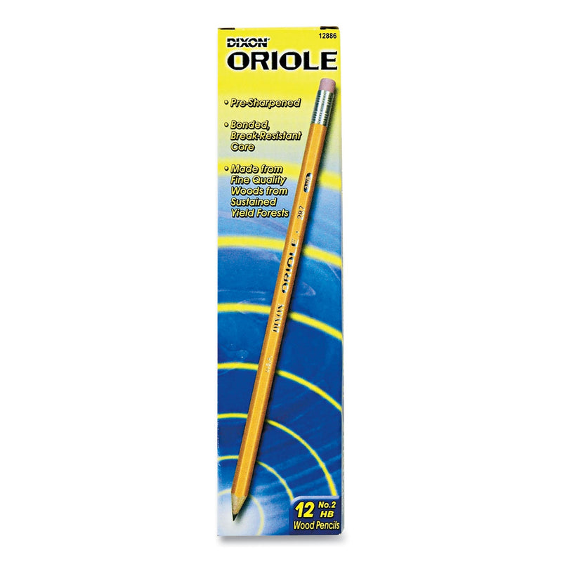 Dixon Oriole Pre-Sharpened Pencil, HB (#2), Black Lead, Yellow Barrel, Dozen