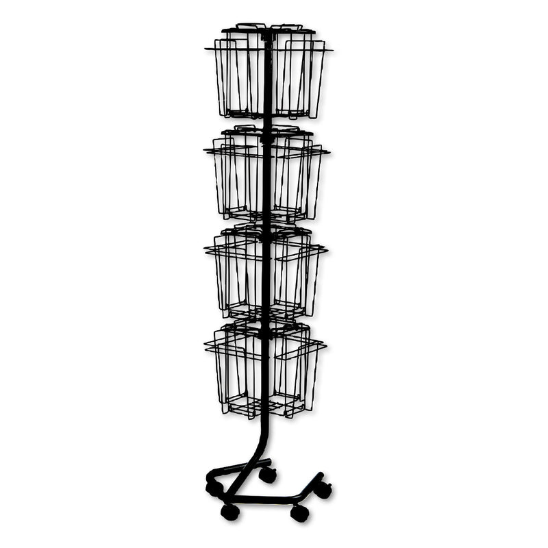 Safco Wire Rotary Display Racks, 16 Compartments, 15w x 15d x 60h, Charcoal