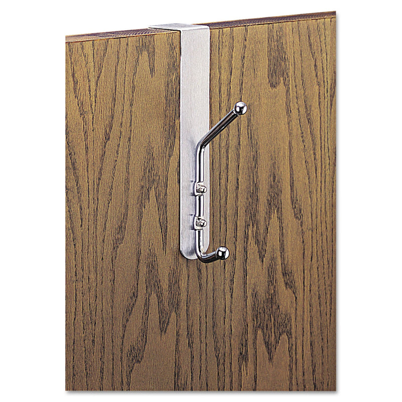 Safco Over-The-Door Double Coat Hook, Chrome-Plated Steel, Satin Aluminum Base