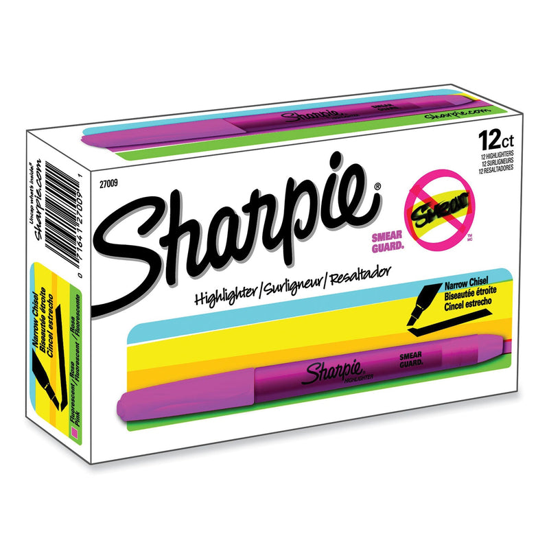 Sharpie Pocket Style Highlighters, Fluorescent Pink Ink, Chisel Tip, Pink Barrel, Dozen