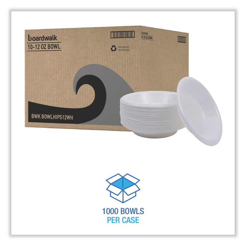Boardwalk Hi-Impact Plastic Dinnerware, Bowl, 10 to 12 oz, White, 1,000/Carton