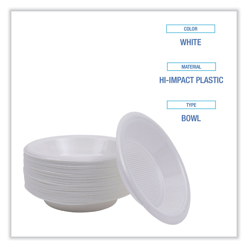 Boardwalk Hi-Impact Plastic Dinnerware, Bowl, 10 to 12 oz, White, 1,000/Carton