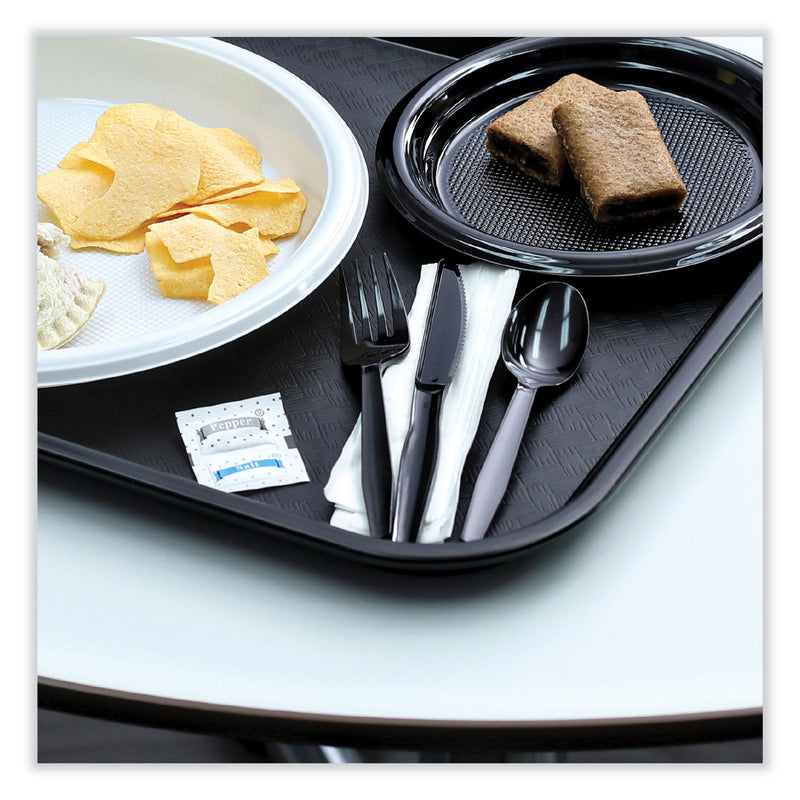 Boardwalk Six-Piece Cutlery Kit, Condiment/Fork/Knife/Napkin/Teaspoon, Black, 250/Carton