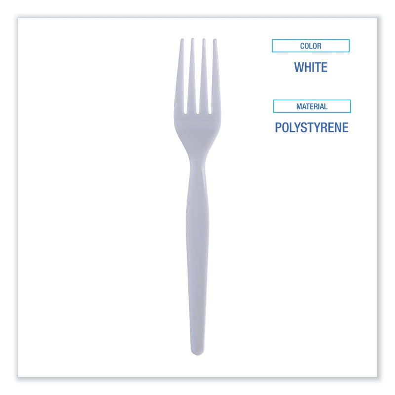 Boardwalk Heavyweight Polystyrene Cutlery, Fork, White, 1000/Carton