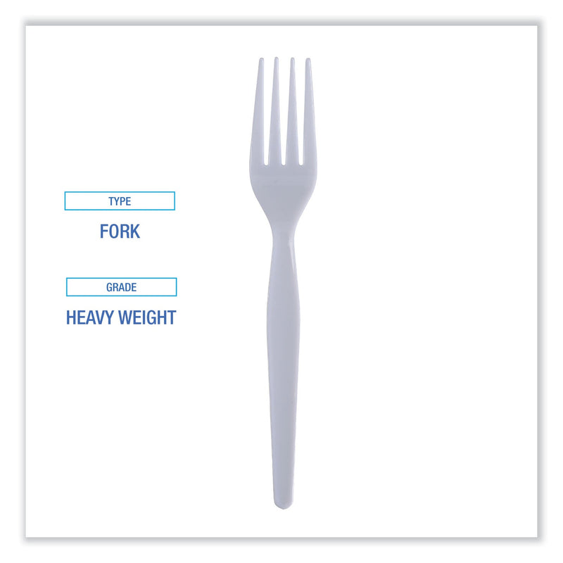 Boardwalk Heavyweight Polystyrene Cutlery, Fork, White, 1000/Carton
