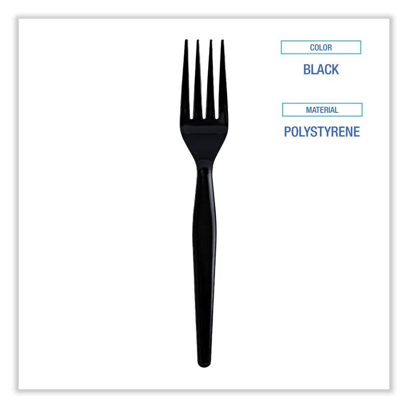 Boardwalk Heavyweight Wrapped Polystyrene Cutlery, Fork, Black, 1,000/Carton