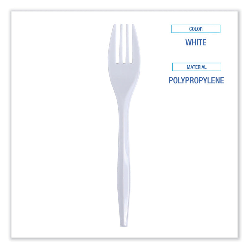 Boardwalk Mediumweight Wrapped Polypropylene Cutlery, Fork, White, 1000/Carton