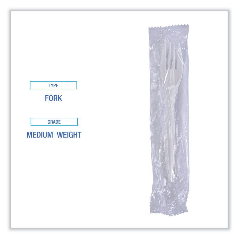 Boardwalk Mediumweight Wrapped Polypropylene Cutlery, Fork, White, 1000/Carton