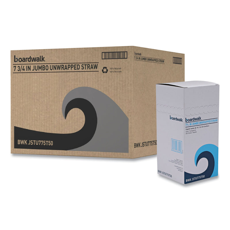 Boardwalk Jumbo Straws, 7.75", Plastic, Translucent, Unwrapped, 250/Pack, 50 Packs/Carton