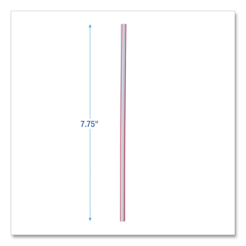 Boardwalk Wrapped Jumbo Straws, 7.75", Plastic, Red w/White Stripe, 400/Pack, 25 Packs/Carton