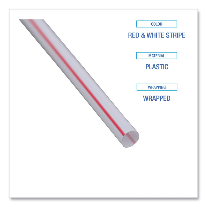 Boardwalk Wrapped Jumbo Straws, 7.75", Plastic, Red w/White Stripe, 400/Pack, 25 Packs/Carton
