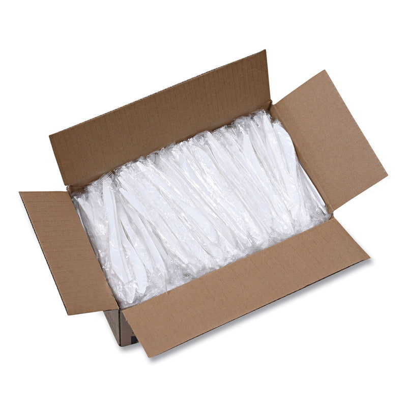 Boardwalk Mediumweight Wrapped Polypropylene Cutlery, Knives, White, 1,000/Carton