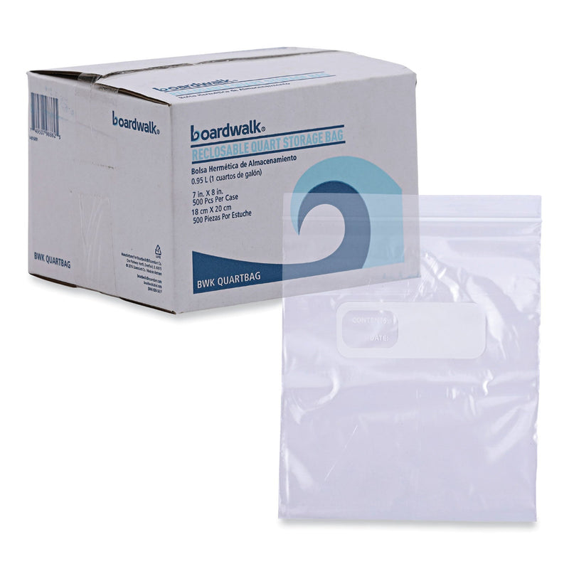 Boardwalk Reclosable Food Storage Bags, 1 qt, 1.75 mil, 7" x 8", Clear, 500/Box