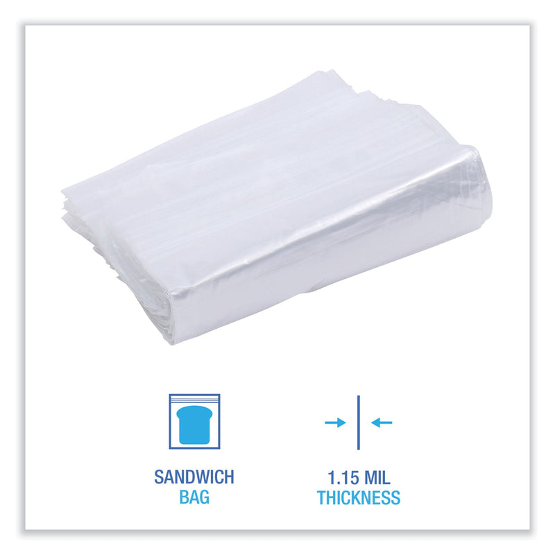 Boardwalk Reclosable Food Storage Bags, Sandwich, 1.15 mil, 6.5" x 5.89", Clear, 500/Box