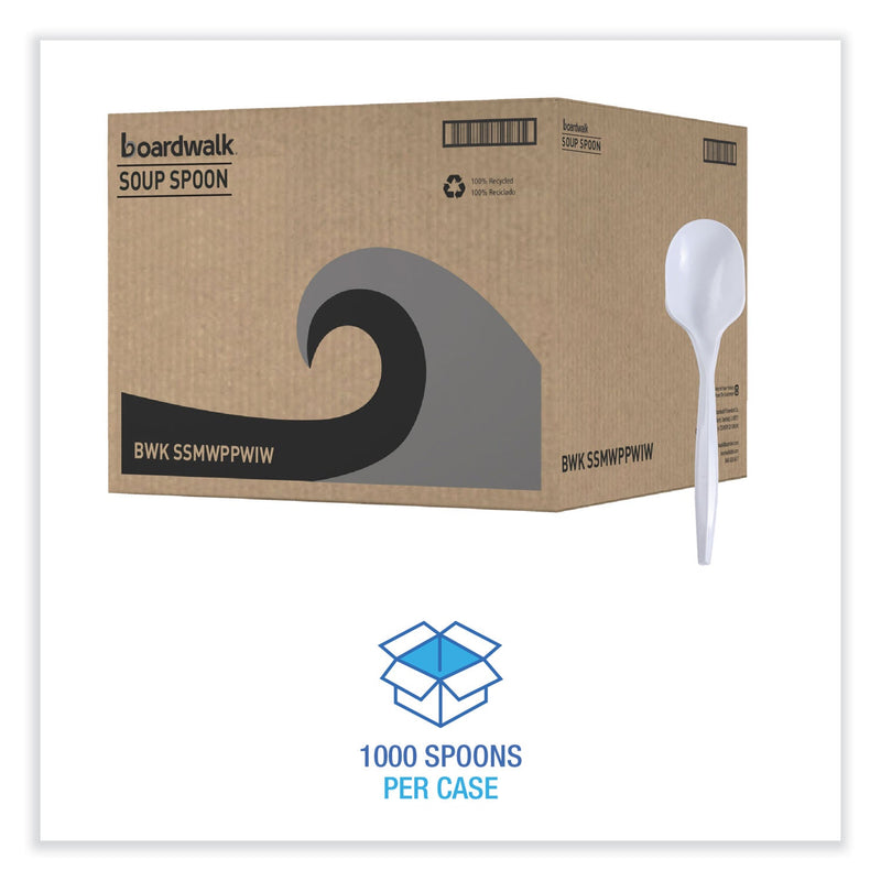 Boardwalk Mediumweight Wrapped Polypropylene Cutlery, Soup Spoon, White, 1,000/Carton