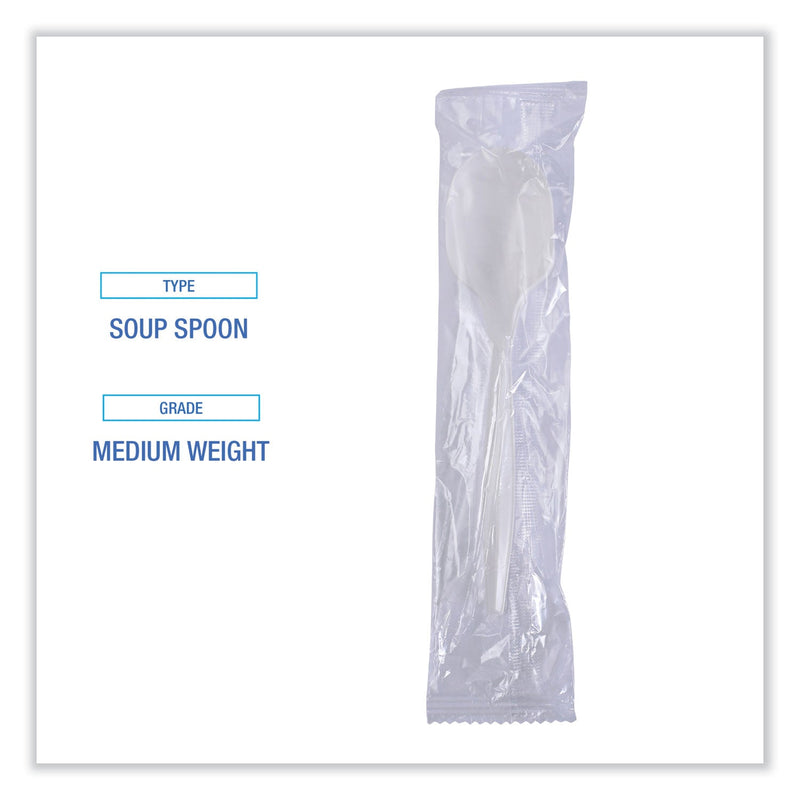 Boardwalk Mediumweight Wrapped Polypropylene Cutlery, Soup Spoon, White, 1,000/Carton