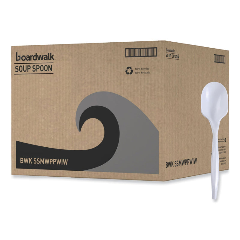 Boardwalk Mediumweight Wrapped Polypropylene Cutlery, Soup Spoon, White, 1,000/Carton