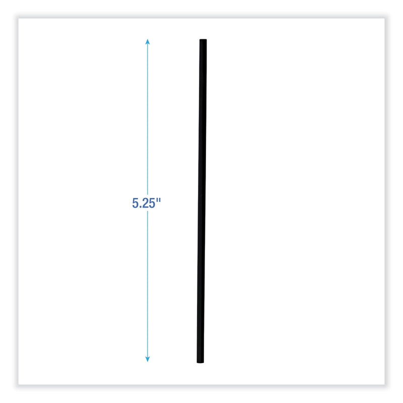 Boardwalk Single-Tube Stir-Straws, 5.25", Polypropylene, Black, 1,000/Pack, 10 Packs/Carton