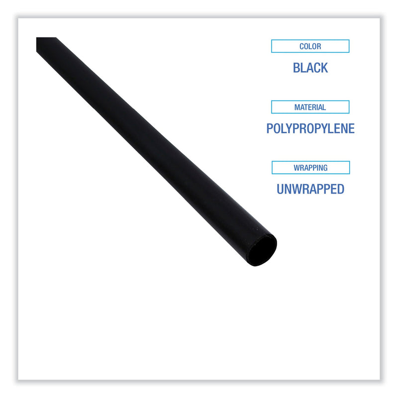 Boardwalk Single-Tube Stir-Straws, 5.25", Polypropylene, Black, 1,000/Pack, 10 Packs/Carton
