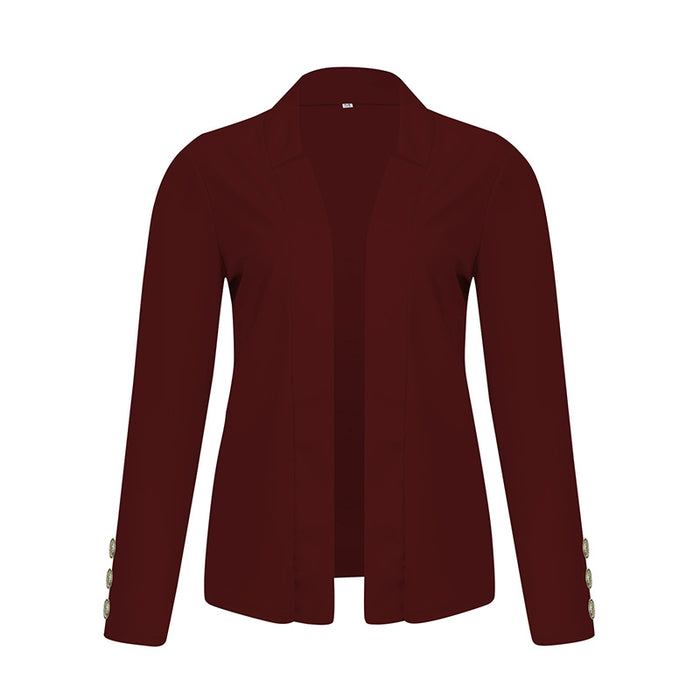 Plus Size Women's Solid Color Long Sleeve Blazer - Button Cuff Sport Coat Comfortable For Work & Casual Wear