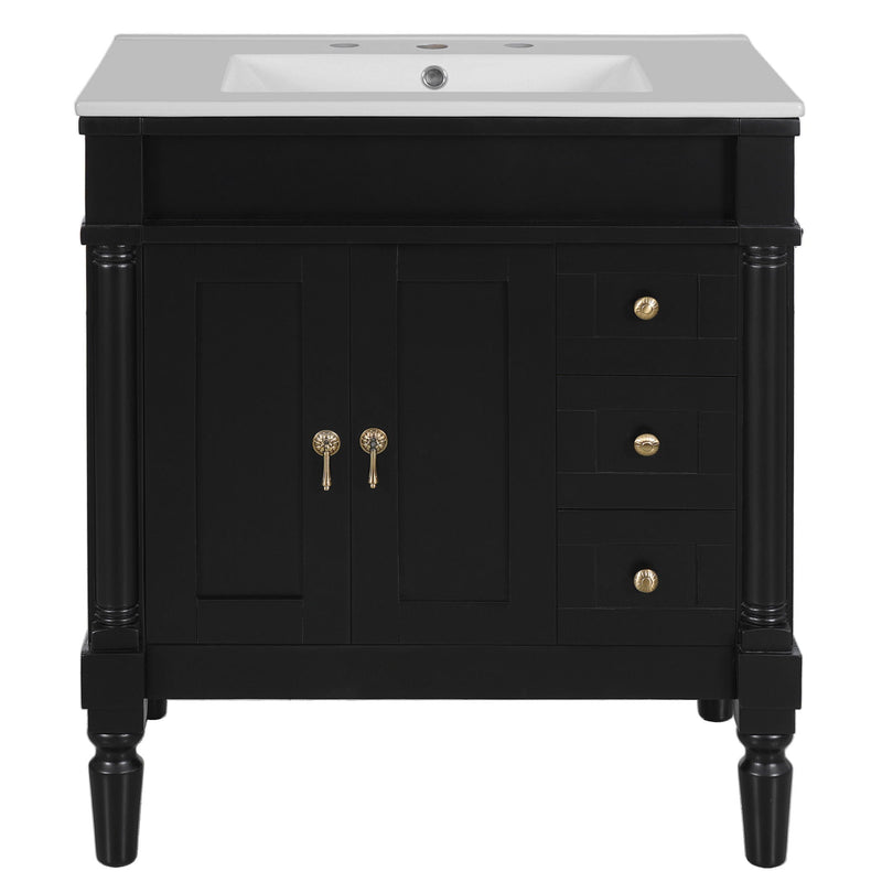 Bathroom Vanity With Ceramic Sink, 2 Doors 3 Drawers, Soft Close Design