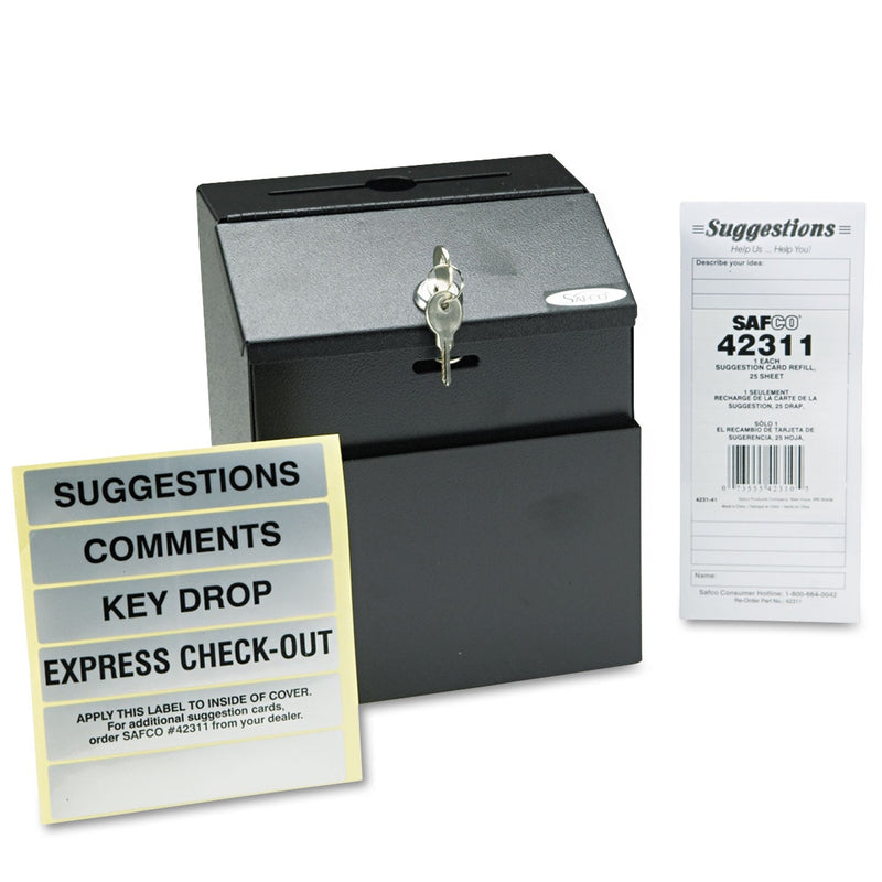 Safco Steel Suggestion/Key Drop Box with Locking Top, 7 x 6 x 8.5, Black Powder Coat Finish