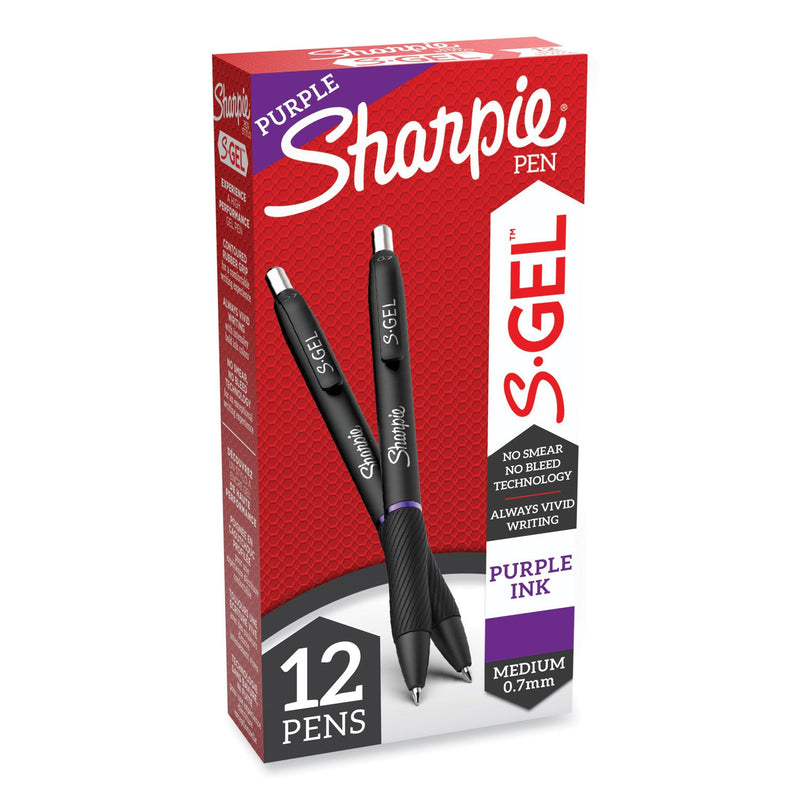 Sharpie S-Gel High-Performance Gel Pen, Retractable, Medium 0.7 mm, Purple Ink, Black Barrel, Dozen