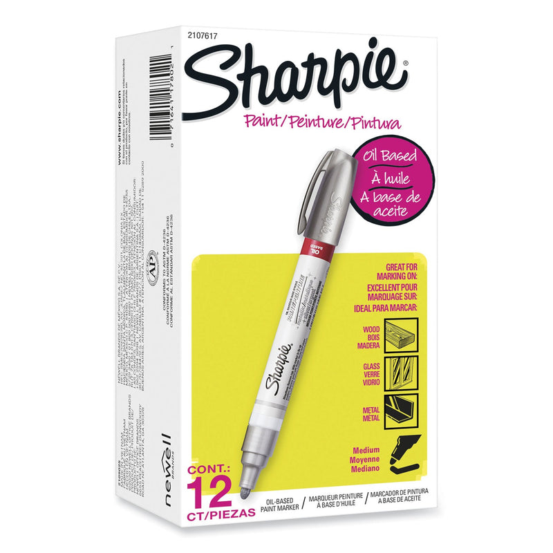 Sharpie Permanent Paint Marker, Medium Bullet Tip, Silver, Dozen
