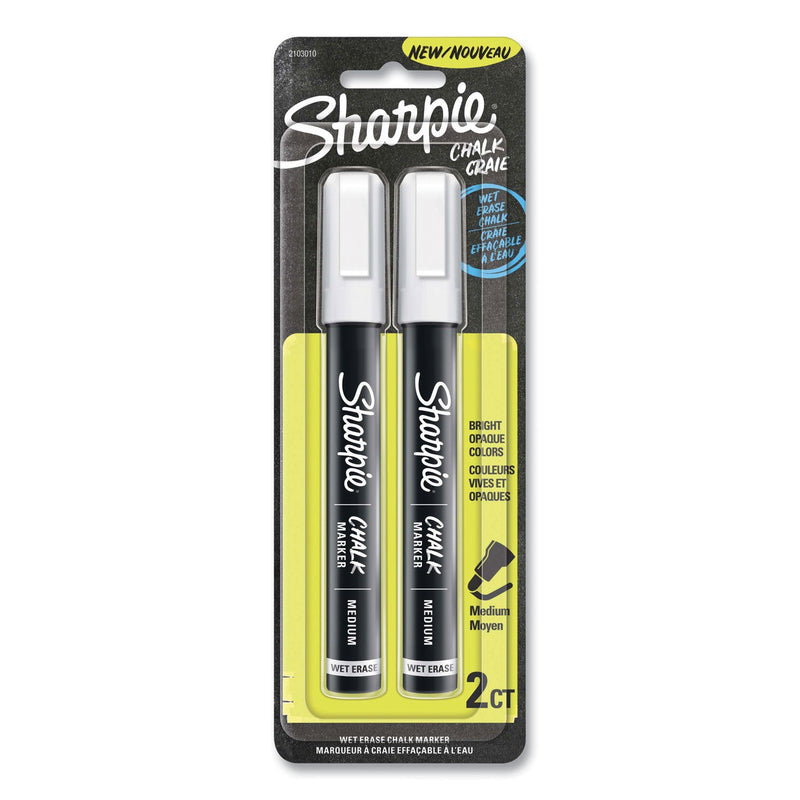 Sharpie Wet-Erase Chalk Marker, Medium Bullet Tip, White, 2/Pack