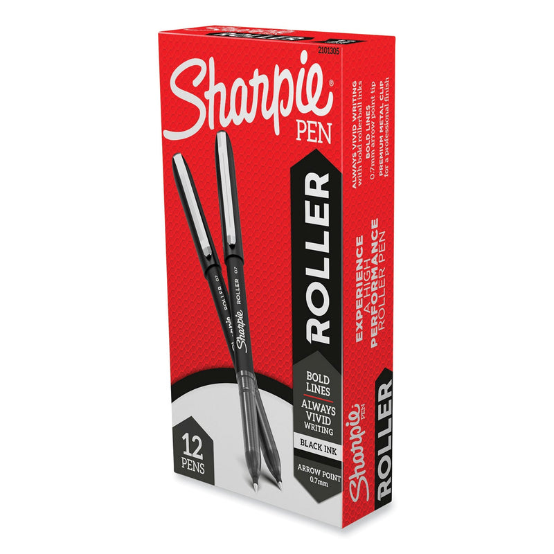 Sharpie Professional Design Roller Ball Pen, Stick, Medium 0.7 mm, Black Ink, Black Barrel, Dozen
