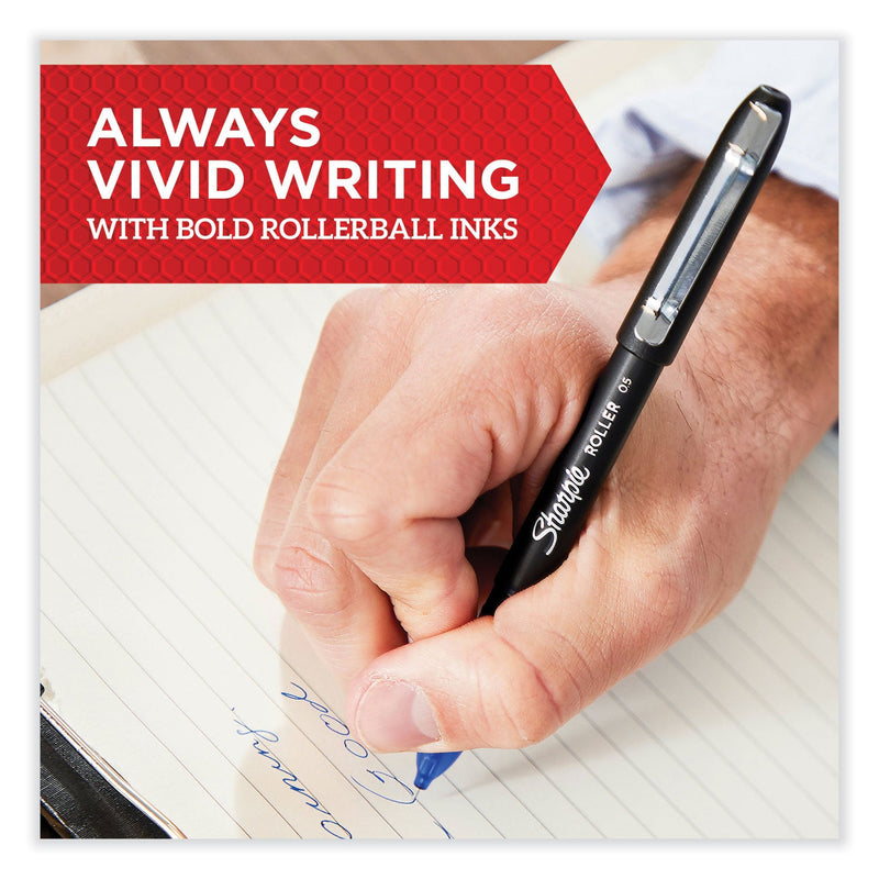 Sharpie Professional Design Roller Ball Pen, Stick, Medium 0.7 mm, Black Ink, Black Barrel, Dozen