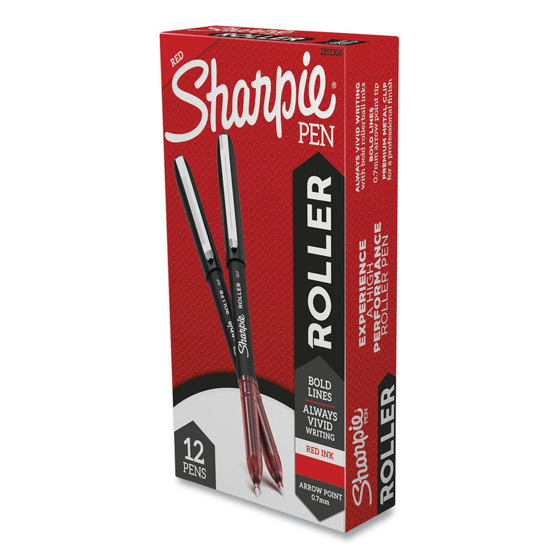 Sharpie Professional Design Roller Ball Pen, Stick, Medium 0.7 mm, Red Ink, Black Barrel, Dozen