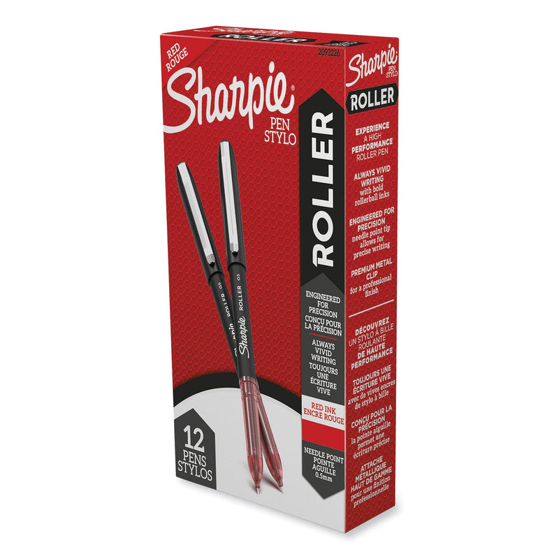 Sharpie Professional Design Roller Ball Pen, Stick, Fine 0.5 mm, Red Ink, Black Barrel, Dozen