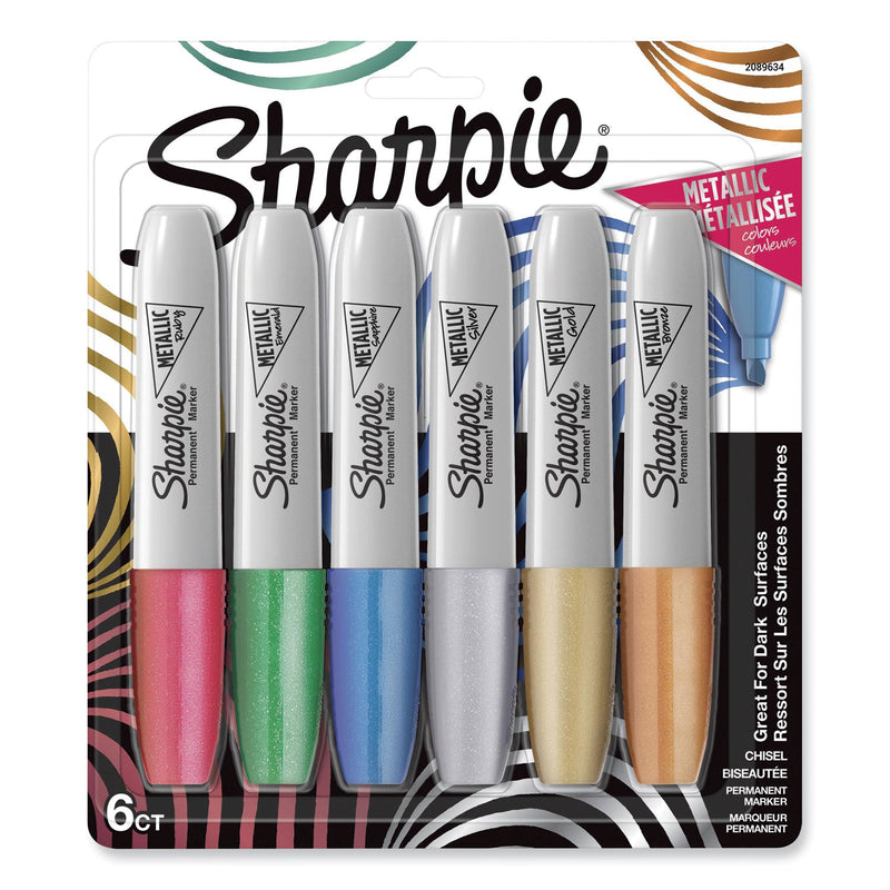 Sharpie Metallic Chisel Tip Permanent Marker, Medium Chisel Tip, Assorted, 6/Pack