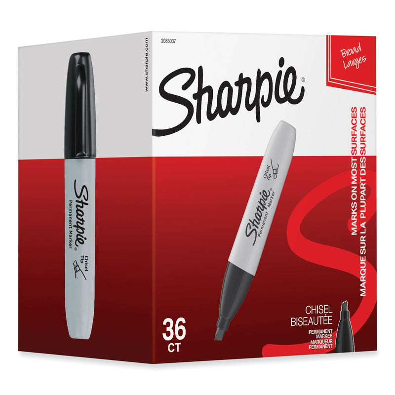Sharpie Chisel Tip Permanent Marker, Broad Chisel Tip, Black, 36/Pack