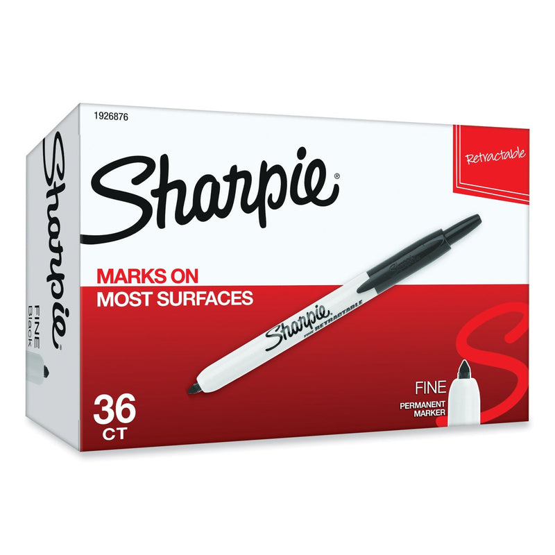 Sharpie Retractable Permanent Marker Value Pack, Fine Bullet Tip, Black, 36/Pack