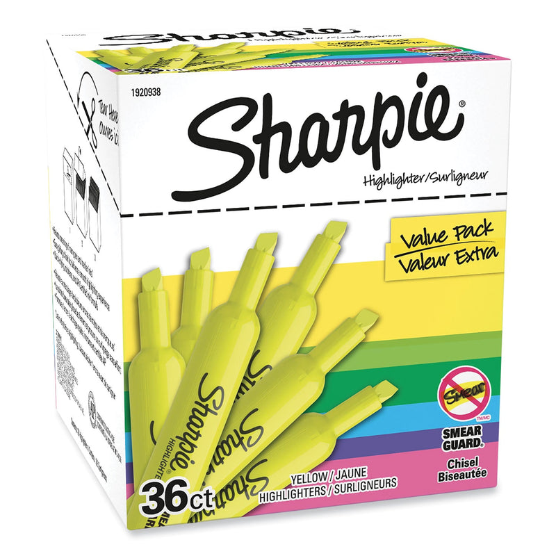 Sharpie Tank Style Highlighter Value Pack, Fluorescent Yellow Ink, Chisel Tip, Yellow Barrel, 36/Box