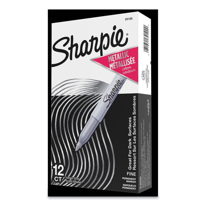Sharpie Metallic Fine Point Permanent Markers, Fine Bullet Tip, Metallic Silver, Dozen