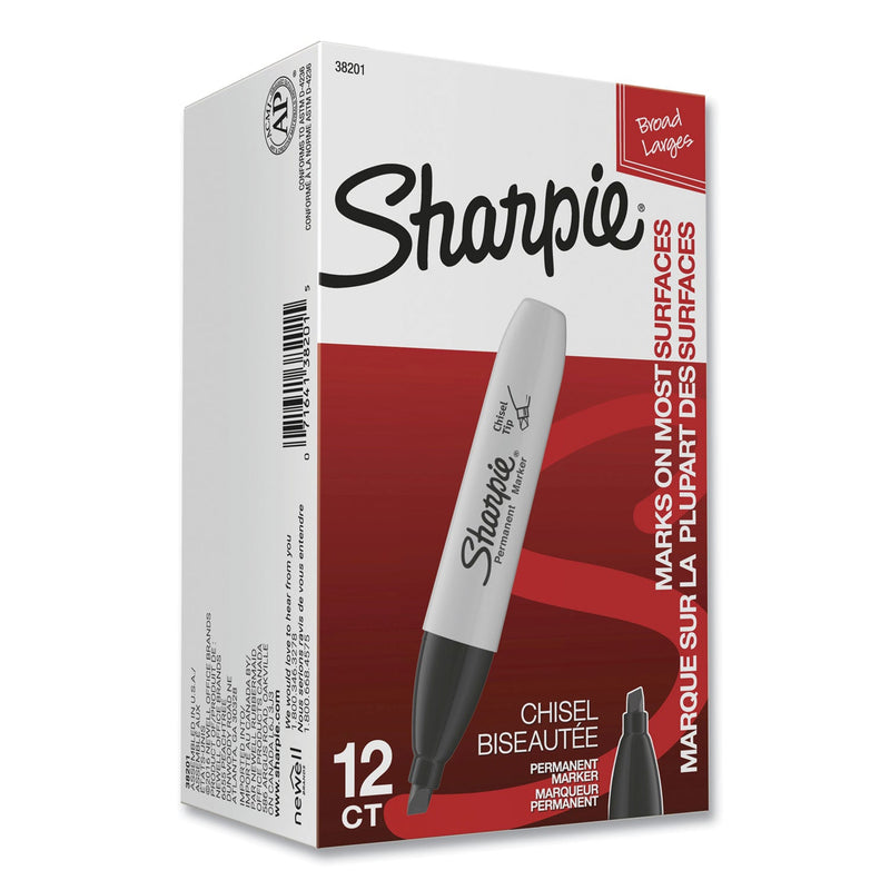 Sharpie Chisel Tip Permanent Marker, Medium Chisel Tip, Black, Dozen