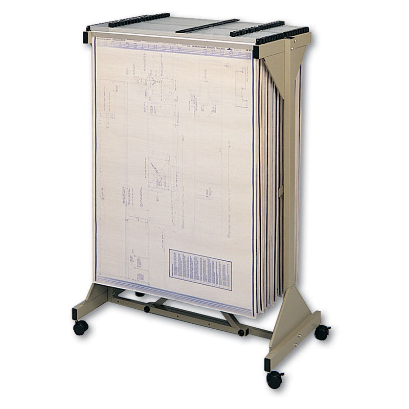 Safco Mobile Plan Center Sheet Rack, 18 Hanging Clamps, 43.75w x 20.5d x 51h, Sand