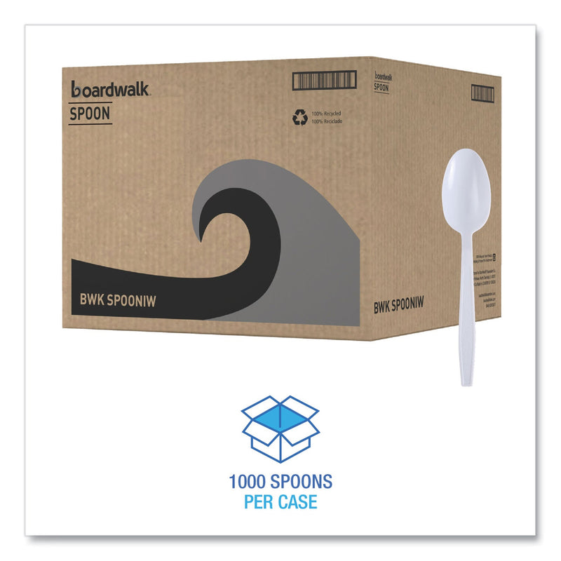 Boardwalk Mediumweight Wrapped Polypropylene Cutlery, Teaspoon, White, 1,000/Carton